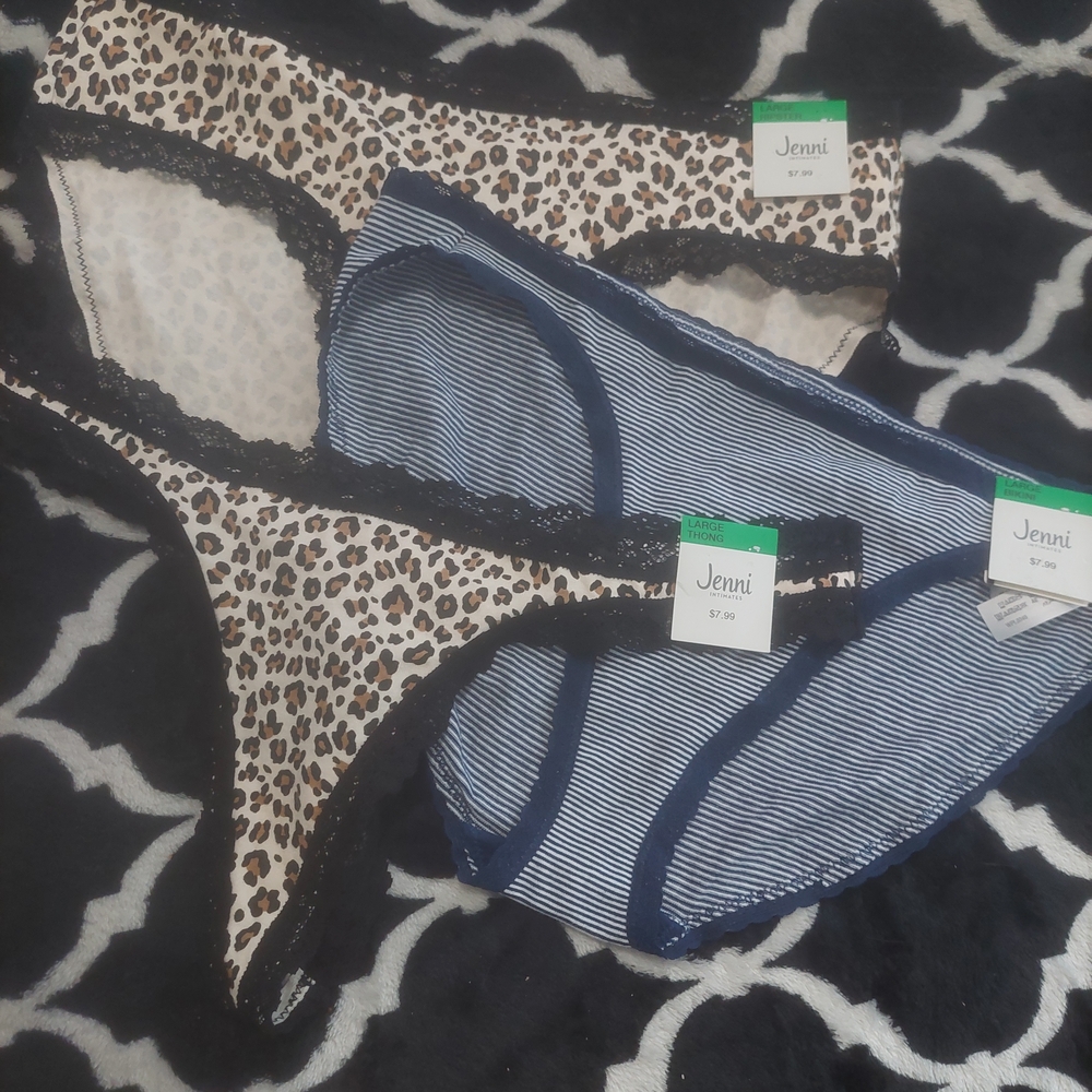 NWT Jenni‎ Leopard and Navy Striped Panty Trio size Large